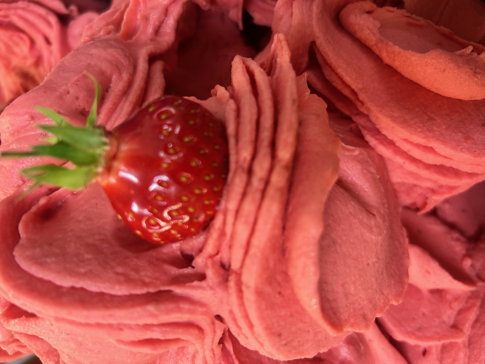 Sorbet fraise avec une fraise fraîche